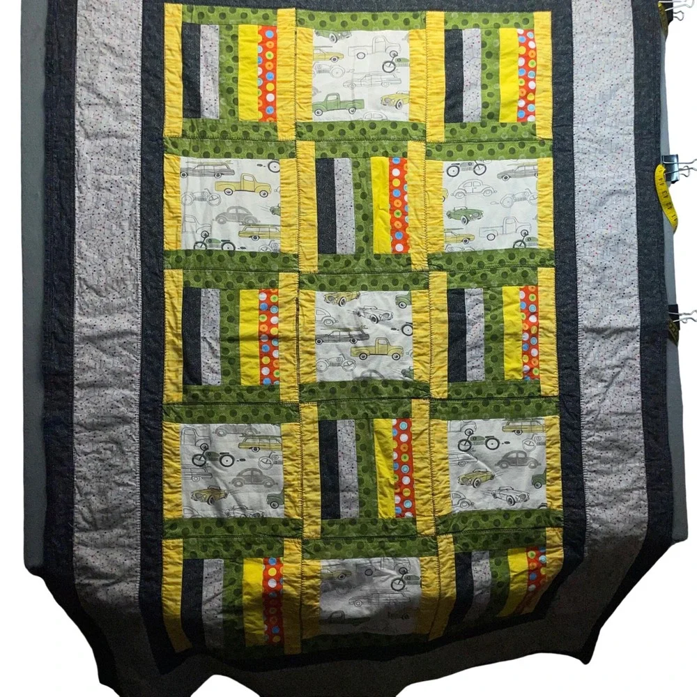 Handmade Kids Quilt Blanket Multicolor Patchwork Camping Monster Truck 46x65